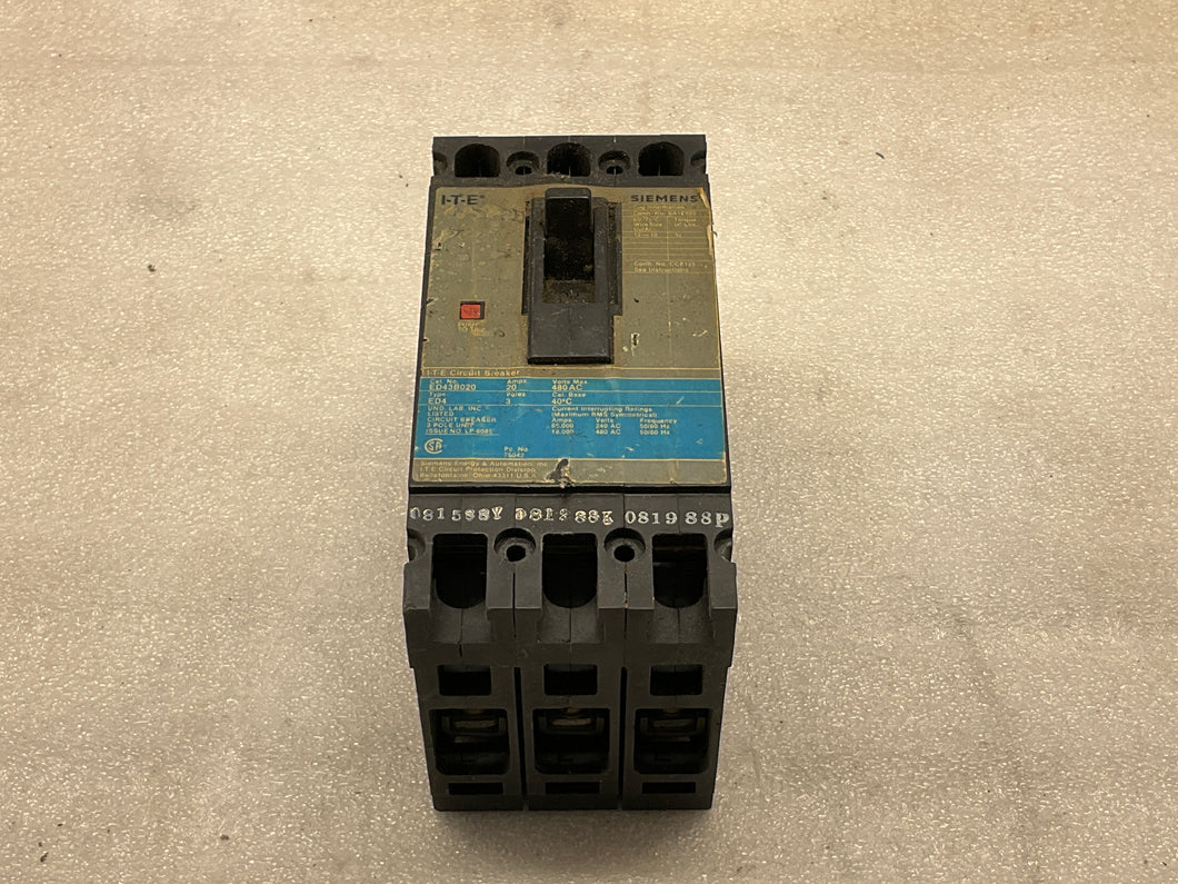 ITE SIEMENS ED43B020 20AMP 3 POLE BREAKER-HEH