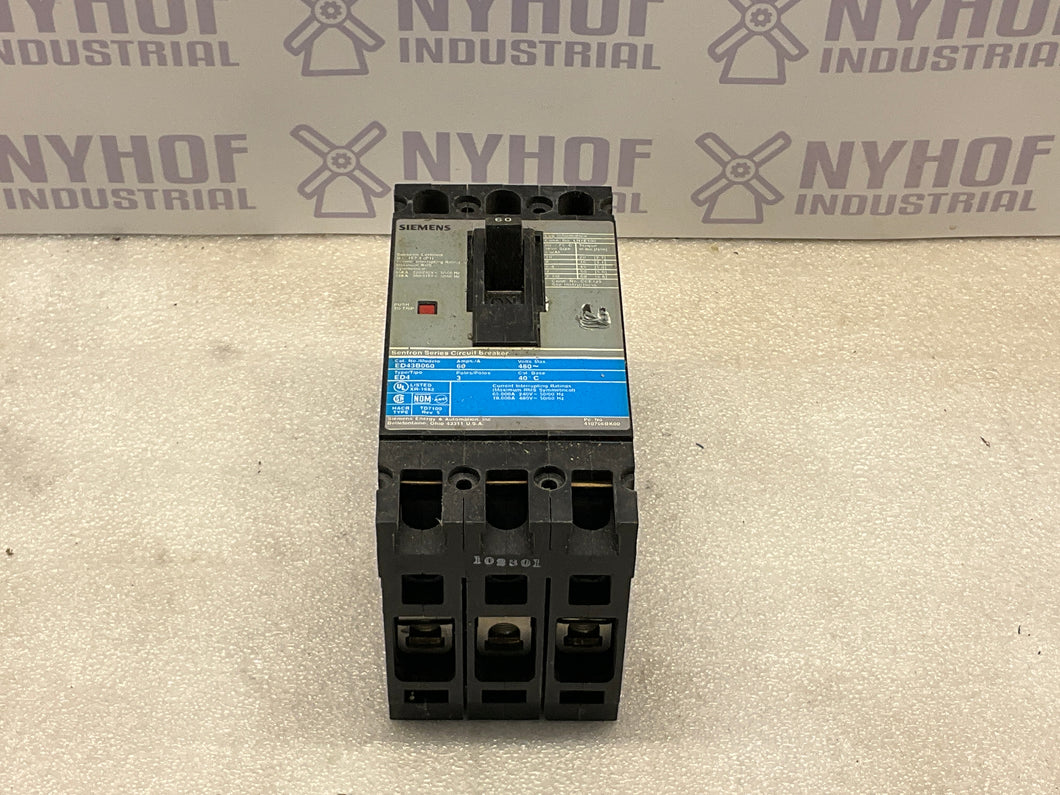 ITE SIEMENS ED43B060 60AMP 3 POLL BREAKER- HEH