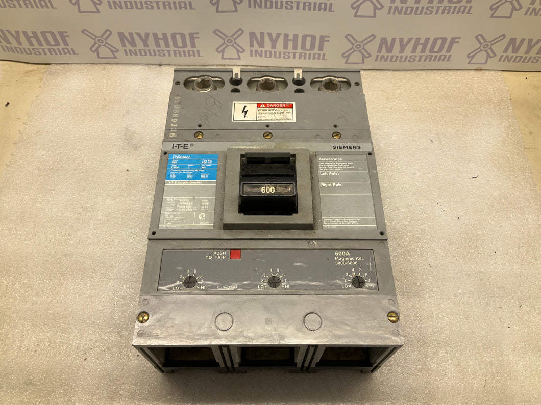 SIEMENS ITE LX63B600 600AMP BREAKER-HEH